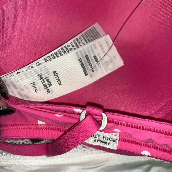 Gilly Hicks 32C BRA SET Victoria's Secret XS panty HOT PINK white lace Polka dot - Picture 5 of 6